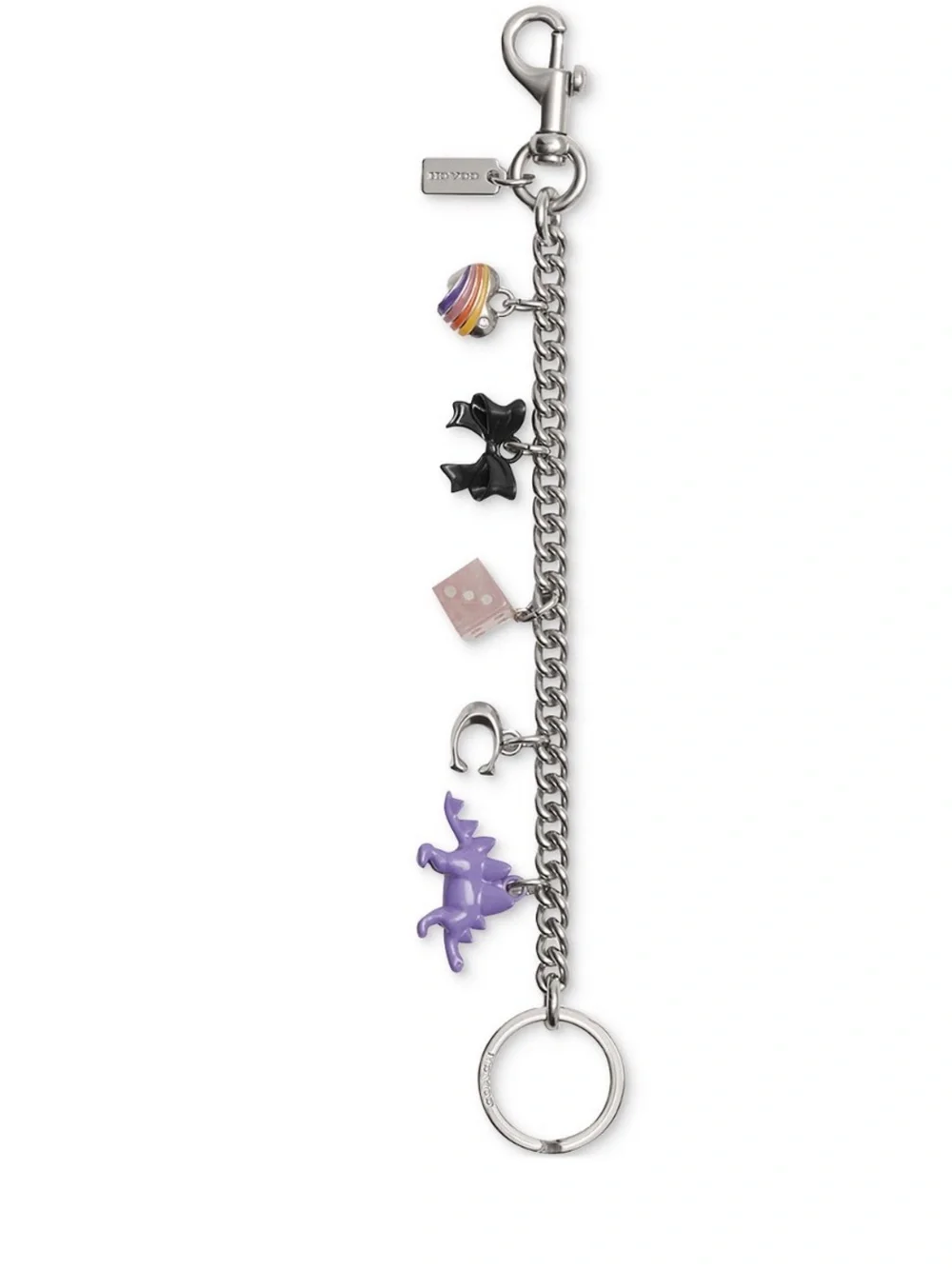Coach Multi-Charm Keychain with Purple Unicorn and Silver Chain